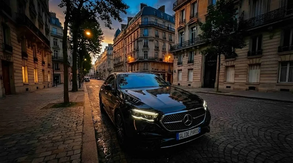 Mercedes Classe E VTC Business Paris devant Hotel